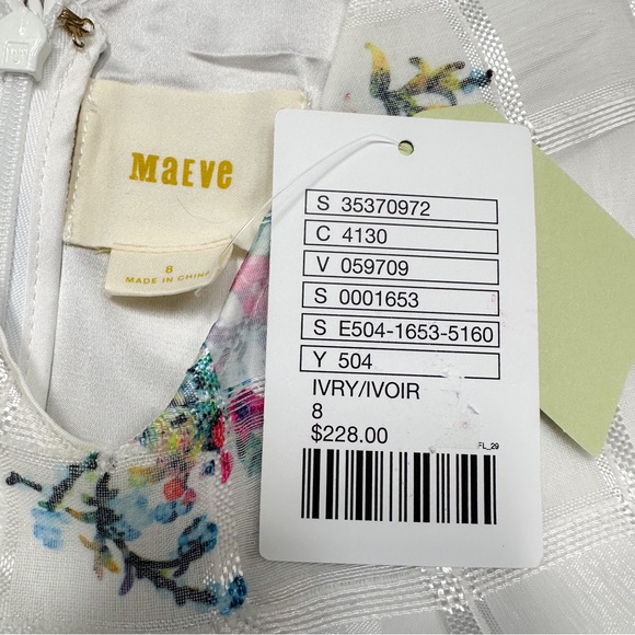NWT!! Anthropologie MAEVE white Garden Peony fairy cottage core dress, 8. - Picture 8 of 8